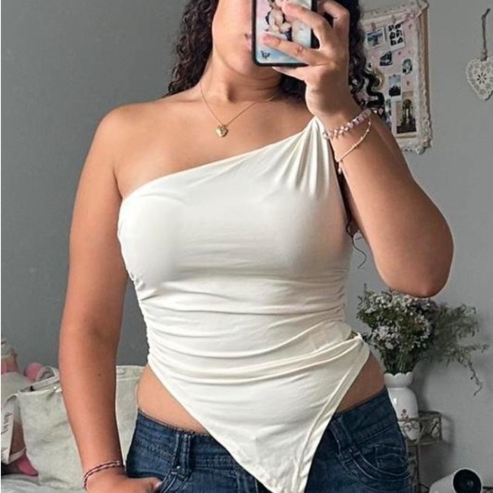 Elegant One-Shoulder Cream Top